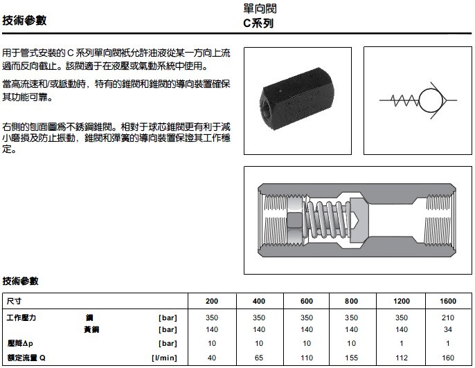 单向阀c系列,parker派克,atos阿托斯 vickers威格士 denison丹尼逊